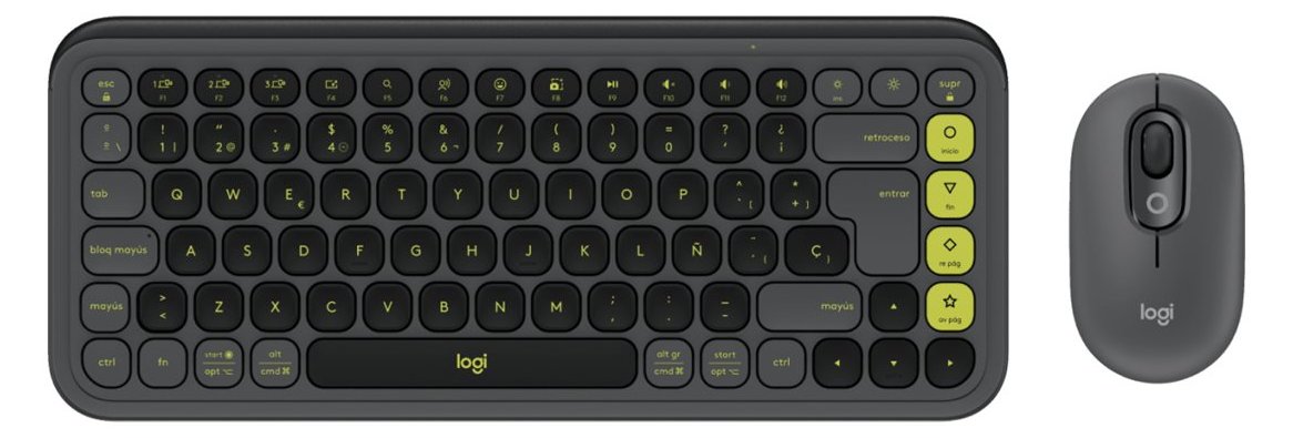 Logitech POP Icon Combo - Tastatur-und-Maus-Set - Bluetooth LE - Graphite - grün - TL: Deutsch, QWERTZ