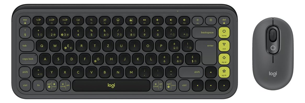 Logitech POP Icon Combo - Tastatur-und-Maus-Set - Bluetooth LE - Graphite - grün - TL: Schweiz, QWERTZ