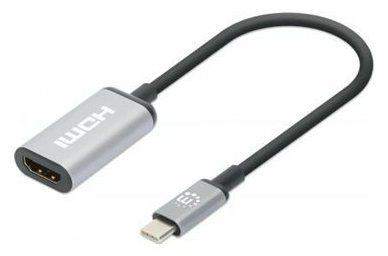 Manhattan Adapterkabel - 24 pin USB-C männlich zu HDMI weiblich - 15 cm - Schwarz - aktiv, unterstützt 4K 60 Hz