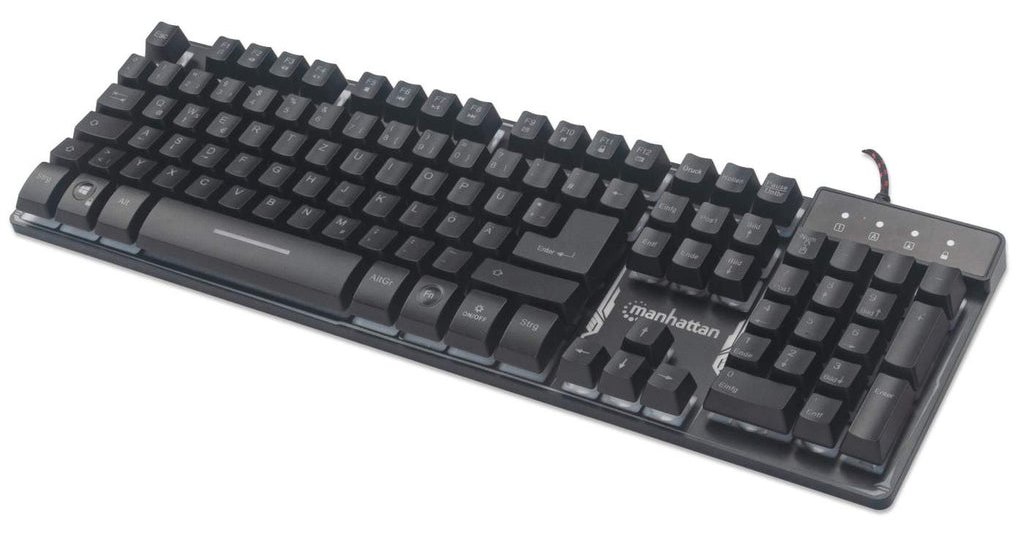 Manhattan Gaming USB Keyboard, Metal Base Edition, Rainbow-LED Backlighting - TL: Deutsch, QWERTZ