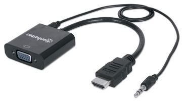 Manhattan HDMI auf VGA-Konverter, mit Audio, optionaler USB Micro-B-Stromport, schwarz - Video- / Audio-Adapter von LumaTech