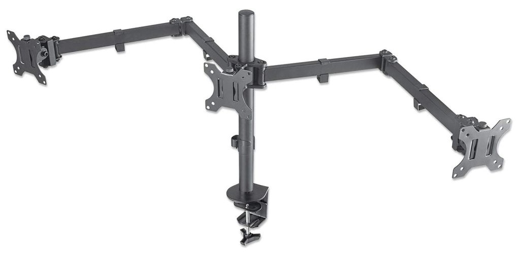 Manhattan TV & Monitor Mount, Desk, Double-Link Arms, 3 screens, Screen Sizes: 10-27, Black, Clamp Assembly