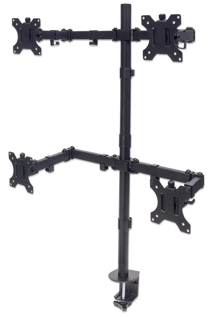Manhattan TV & Monitor Mount, Desk, Double-Link Arms, 4 screens, Screen Sizes: 10-27, Black, Stand or Clamp Assembly