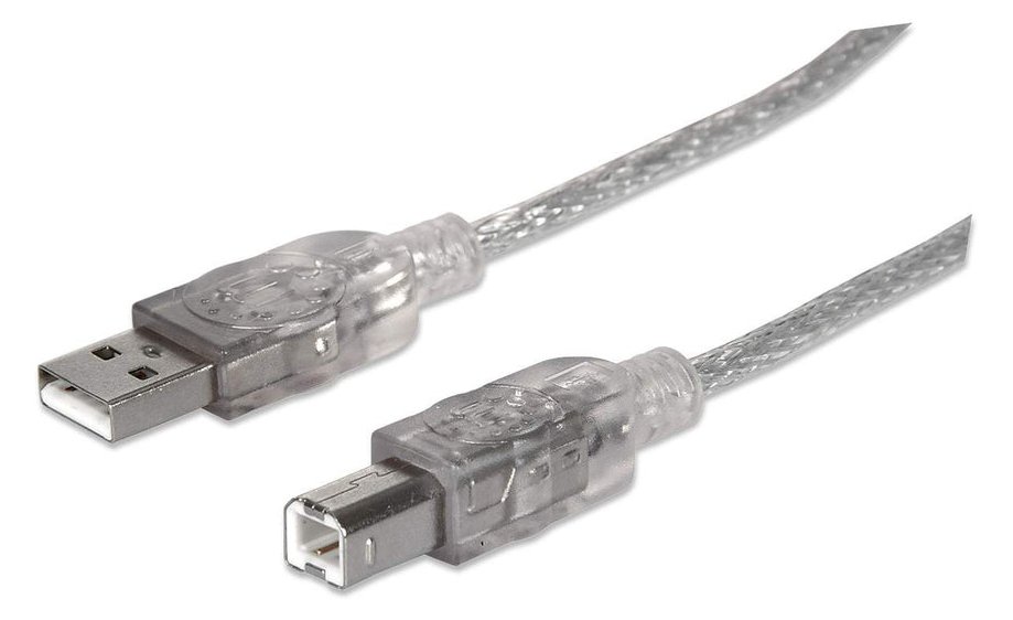 Manhattan USB-A to USB-B Cable, 5m, Male to Male, Translucent Silver, 480 Mbps (USB 2.0)