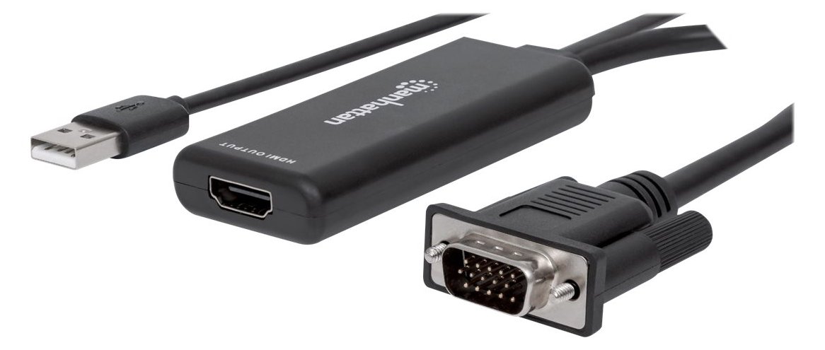 Manhattan VGA and USB-A to HDMI Converter, Analog VGA Video and USB Audio to Digital HDMI Signal, 1920x1080, 1080p@60Hz