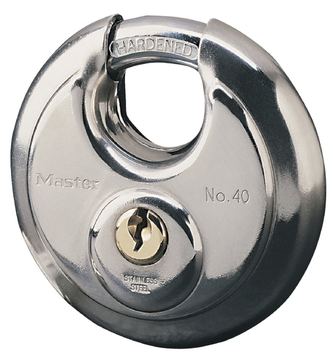 MasterLock 70 mm breites Disc Schloss aus Edelstahl mit verdecktem Bügel - Diskus-Vorhängeschloss - Tastensperre von LumaTech