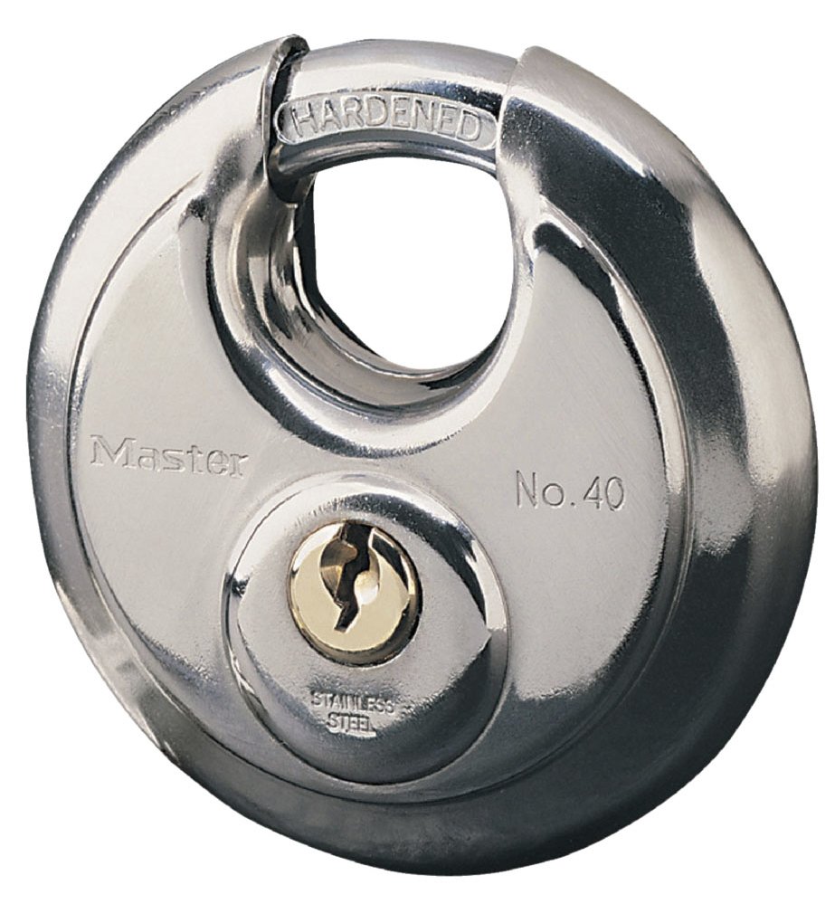 MasterLock 70 mm breites Disc Schloss aus Edelstahl mit verdecktem Bügel - Diskus-Vorhängeschloss - Tastensperre