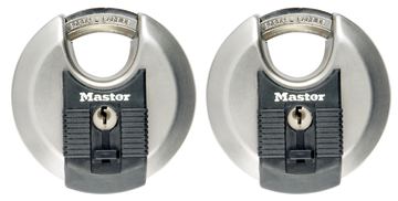 MasterLock 70 mm breites Excell Disc Schloss aus Edelstahl mit verdecktem Bügel; 2er-Pack - Diskus-Vorhängeschloss von LumaTech