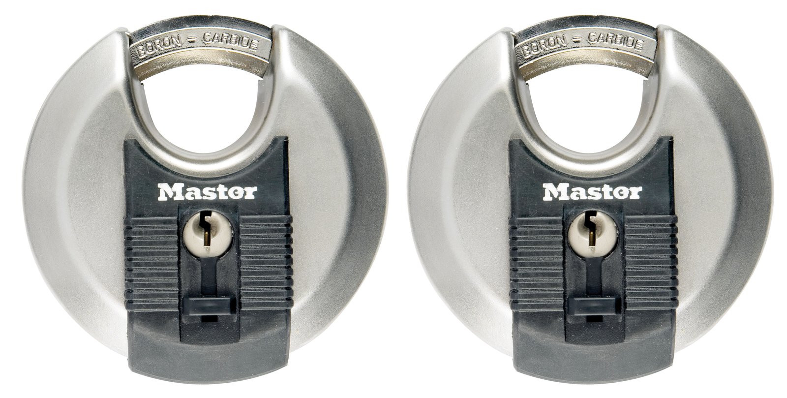 MasterLock 70 mm breites Excell Disc Schloss aus Edelstahl mit verdecktem Bügel; 2er-Pack - Diskus-Vorhängeschloss