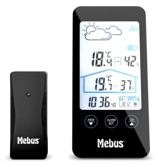 Mebus 11908 - Schwarz - Innen-Hygrometer - Innen-Thermometer - Außen-Hygrometer - Außen-Thermometer