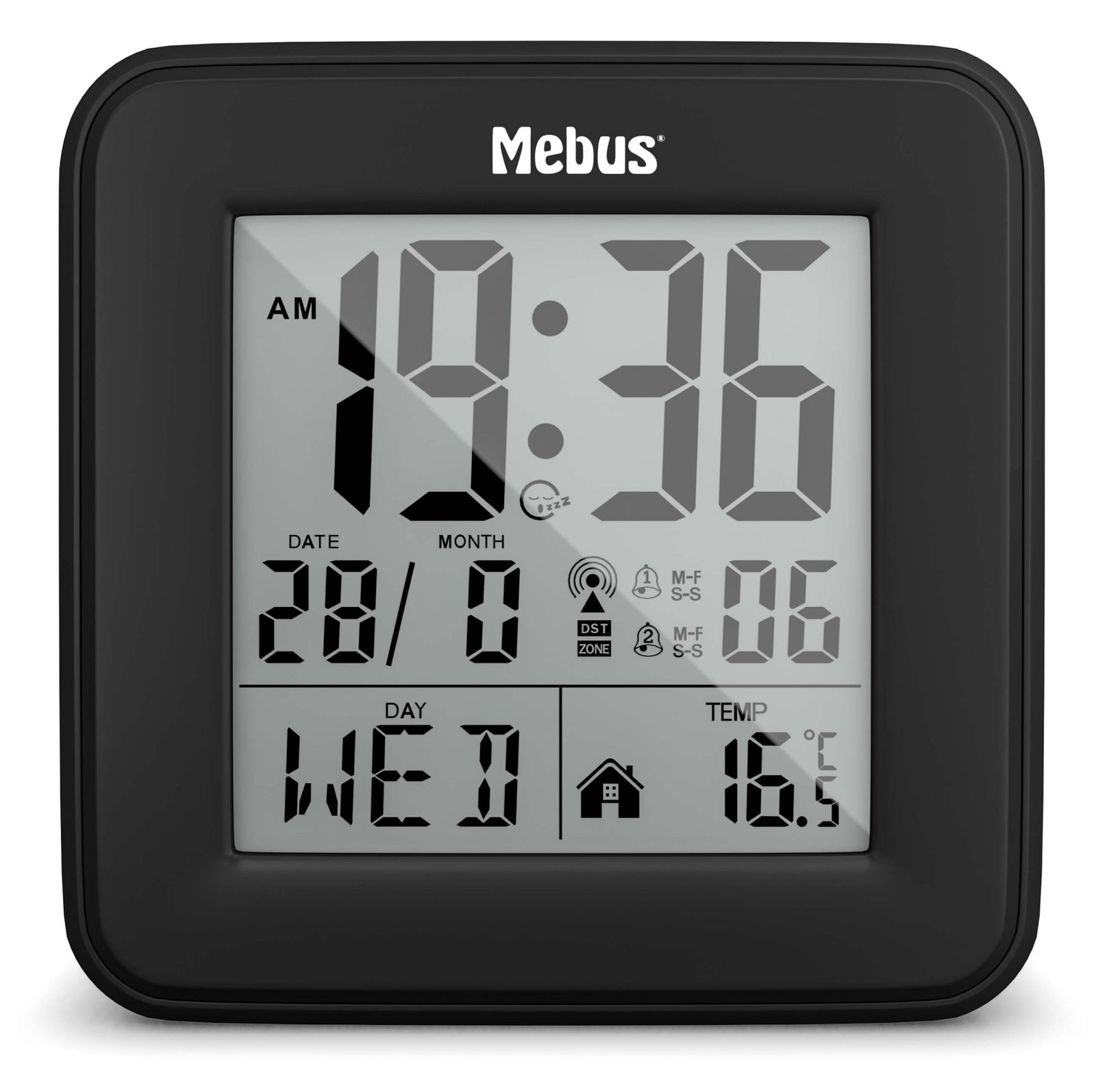 Mebus 25595 - Digitaler Wecker - Quadratisch - Schwarz - 12/24 h - F - °C - Beide Geschlechter