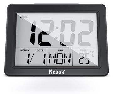 Mebus 25739 - Quarzwecker - Rechteck - Schwarz - 12/24 h - F - °C - Blau von LumaTech