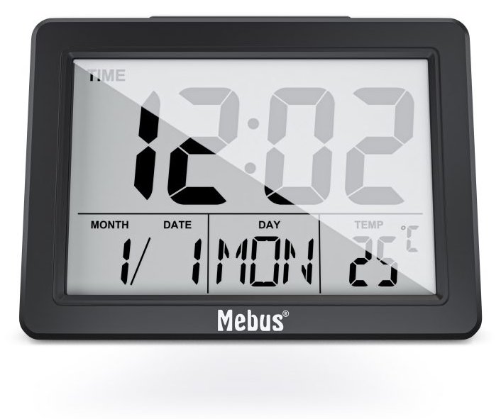 Mebus 25739 - Quarzwecker - Rechteck - Schwarz - 12/24 h - F - °C - Blau