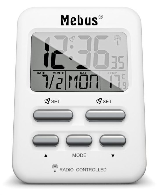 Mebus 25800 - Digitaler Wecker - Rechteck - Weiß - 12/24 h - F - °C - Blau