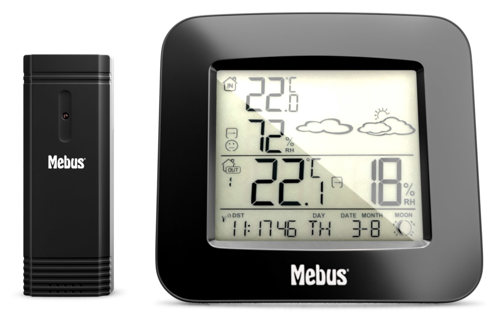 Mebus 40715 Funk-Wetterstation - Schwarz - Innen-Hygrometer - Innen-Thermometer - Außen-Hygrometer - Außen-Thermometer