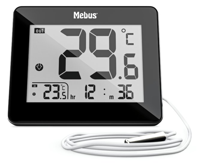 Mebus 48432 - Elektronisches Umgebungsthermometer - Indoor/Outdoor - Digital - Schwarz - Tisch - Rechteckig