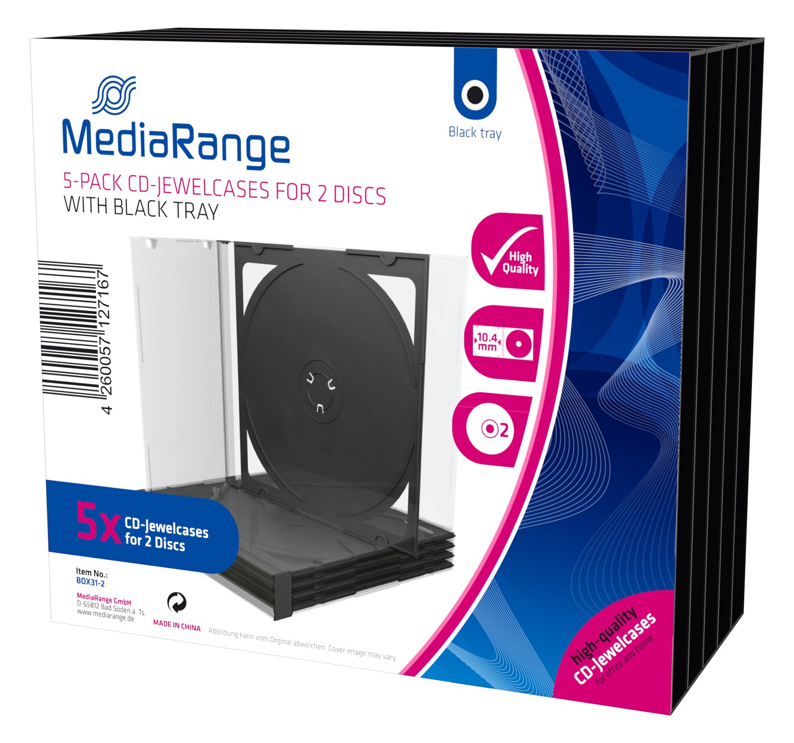 MEDIARANGE Behälter CD-Aufbewahrung - Kapazität: 2 CD/DVD - Schwarz, durchsichtig (Packung mit 5)