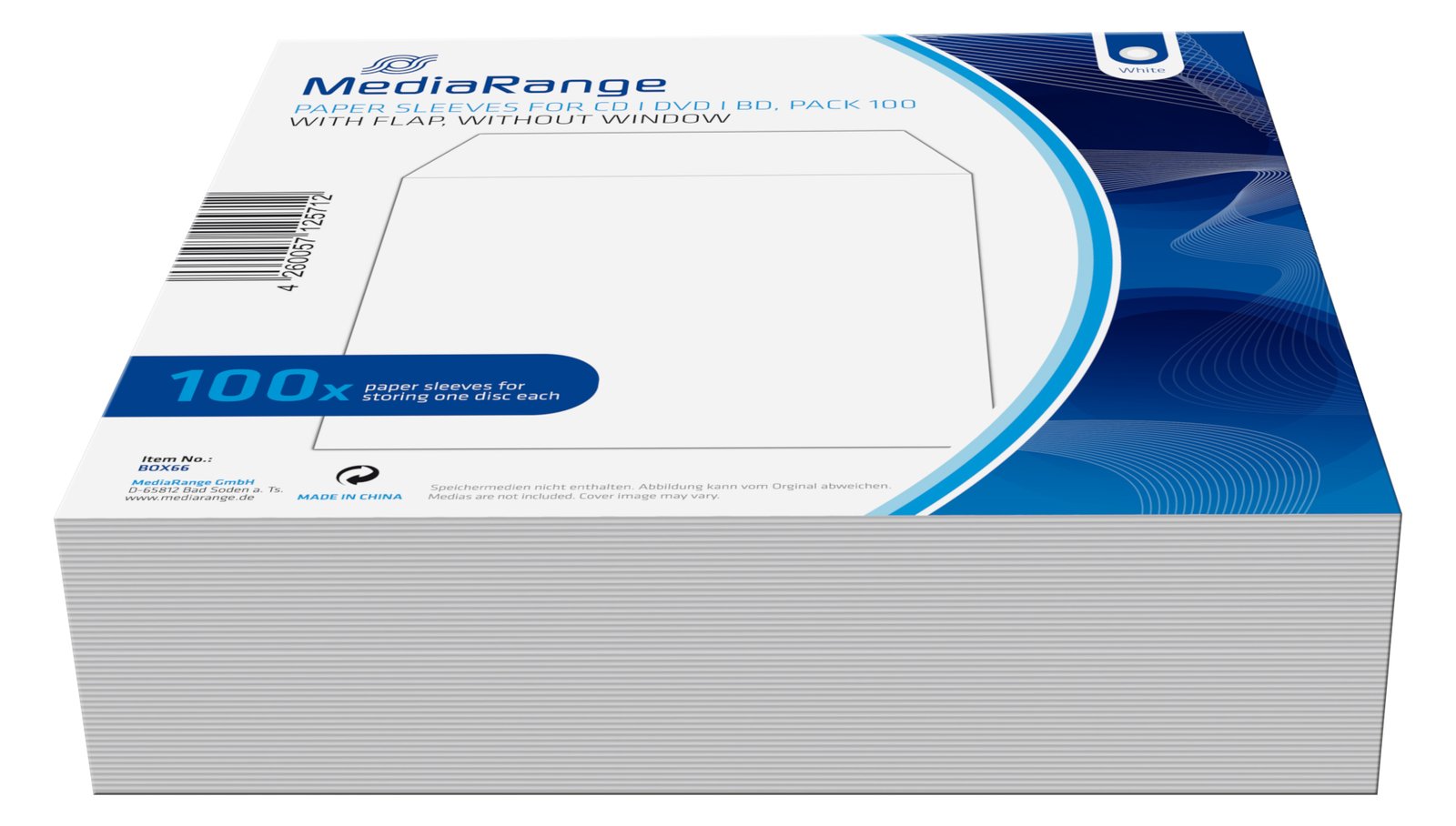 MEDIARANGE CD-/DVD-Hülle - Kapazität: 1 CD/DVD - weiß (Packung mit 100)