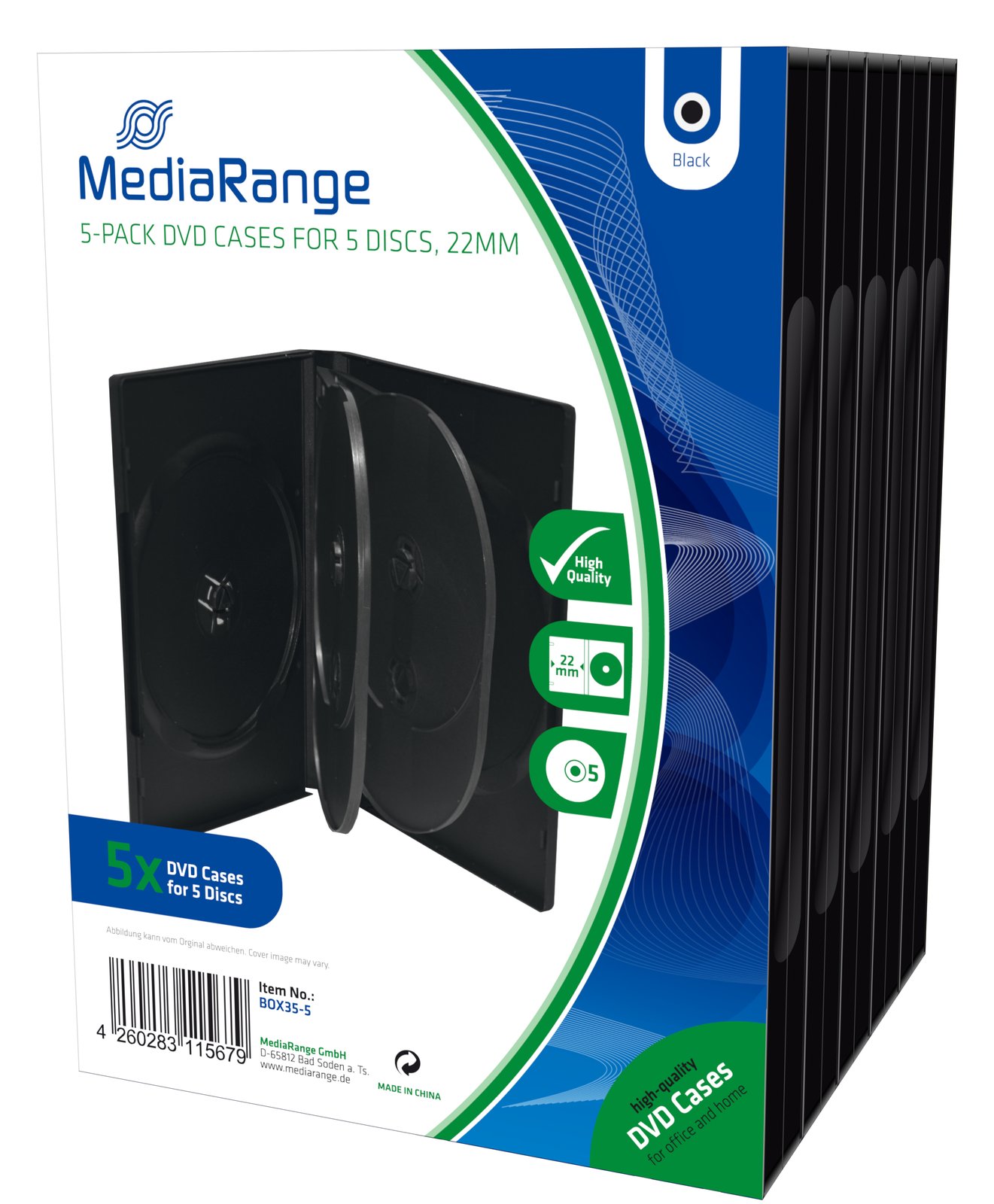 MEDIARANGE DVD Case - Medien-Aufbewahrungsbox - Kapazität: 5 DVD - Schwarz (Packung mit 5)