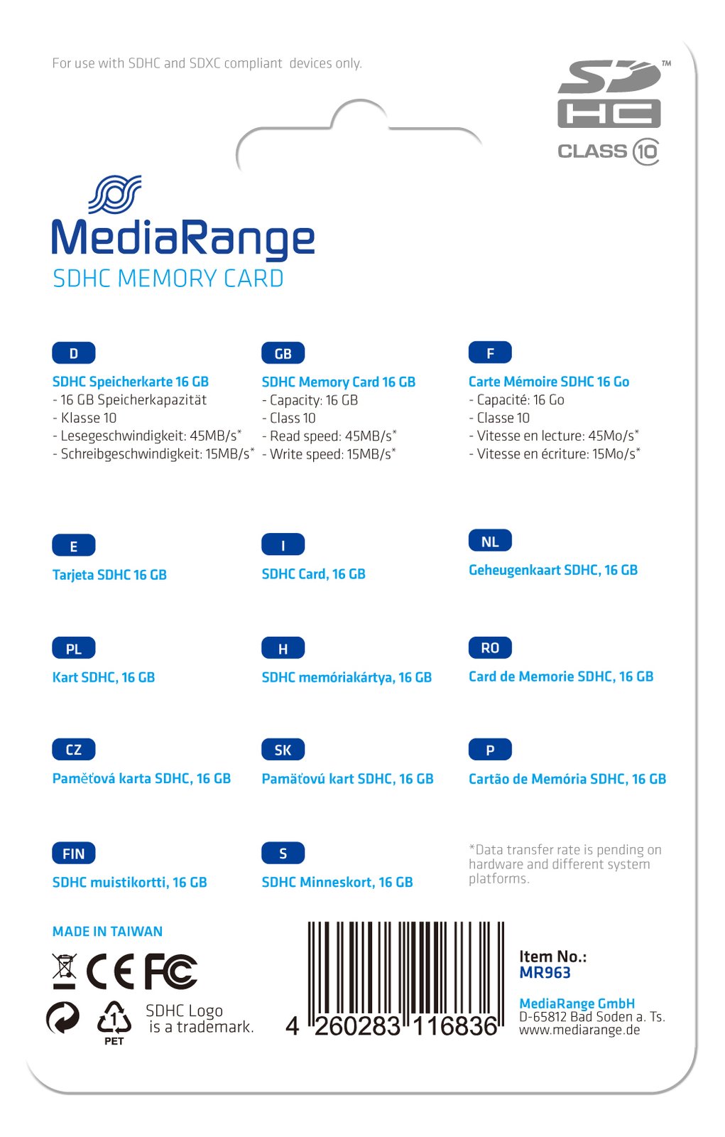 MEDIARANGE Flash-Speicherkarte - 16 GB - Class 10