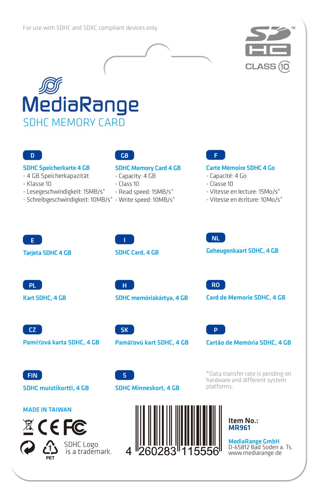 MEDIARANGE Flash-Speicherkarte - 4 GB - Class 10