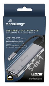 MEDIARANGE Hub USB-C 5 in 1 Multiport Adapter silber von LumaTech