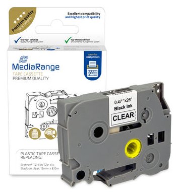 MEDIARANGE Laminiert - permanenter Klebstoff - schwarz auf durchsichtig - Rolle (1,2 cm x 8 m)