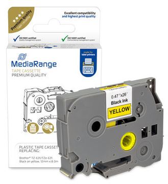 MEDIARANGE Laminiert - permanenter Klebstoff - Schwarz auf Gelb - Rolle (1,2 cm x 8 m) - Etikettenband von LumaTech