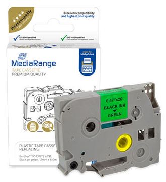 MEDIARANGE Laminiert - permanenter Klebstoff - Schwarz auf Grün - Rolle (1,2 cm x 8 m) - Etikettenband von LumaTech