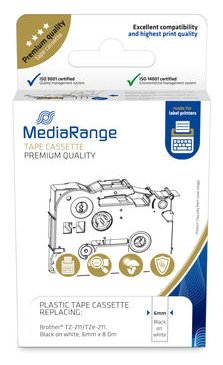 MEDIARANGE Laminiert - permanenter Klebstoff - Schwarz auf Weiß - Rolle (0,6 cm x 8 m) - Etikettenband