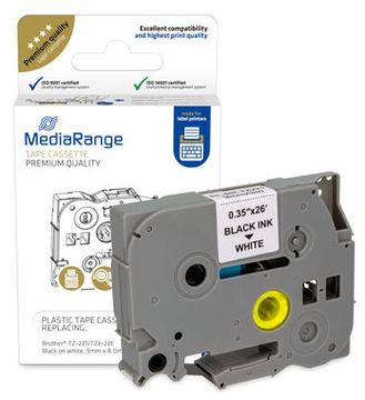 MEDIARANGE Laminiert - permanenter Klebstoff - Schwarz auf Weiß - Rolle (0,9 cm x 8 m) - Etikettenband von LumaTech