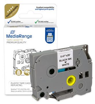 MEDIARANGE Laminiert - permanenter Klebstoff - Schwarz auf Weiß - Rolle (1,2 cm x 8 m) - Etikettenband von LumaTech