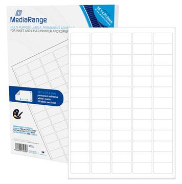 MEDIARANGE Matt - permanenter Klebstoff - Mattes Weiß - 30.1 x 21.2 mm 3250 Etikett(en) (50 Bogen x 65) von LumaTech