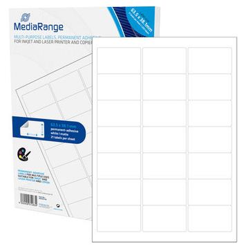 MEDIARANGE Matt - permanenter Klebstoff - Mattes Weiß - 63.5 x 38.1 mm 1050 Etikett(en) (50 Bogen x 21) von LumaTech