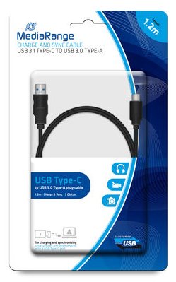 MEDIARANGE MRCS160 - 1,2 m - USB A - USB C - USB 3.2 Gen 1 (3.1 Gen 1) - 5 Gbit/s - Schwarz