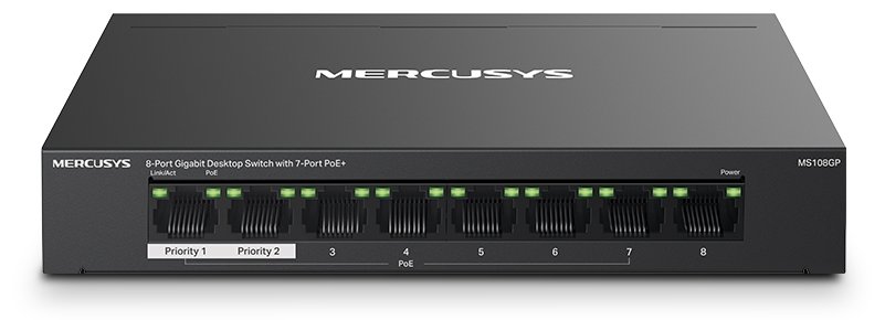 Mercusys MS108GP - Managed - Gigabit Ethernet (10/100/1000) - Vollduplex - Power over Ethernet (PoE) - Wandmontage