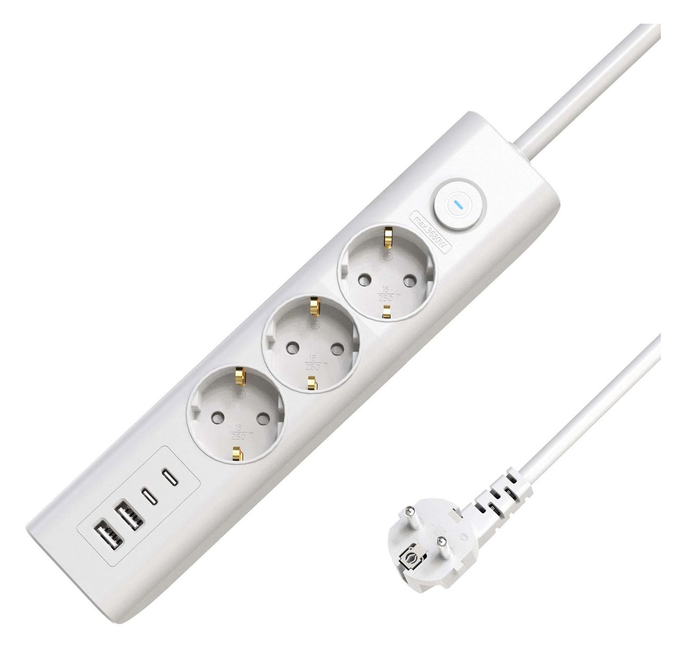 MicroConnect 3-way USB Schuko Power Strip on/off switch - Steckdosenleiste