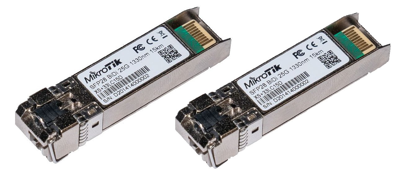 MikroTik XS+2733LC15D - SFP28 Empfängermodul - SFP+/SFP28 / LC/UPC Einzelmodus - 1270 nm / 1330 nm (Packung mit 2)