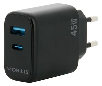 Mobilis Netzteil - schnell, GaN - 45 Watt - QC, PD/PPS - 2 Ausgabeanschlussstellen (USB, 24 pin USB-C) von LumaTech