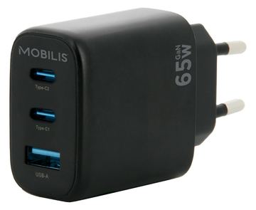 Mobilis Wall Charger 65W 2 USB C+1 USB A GaN von LumaTech