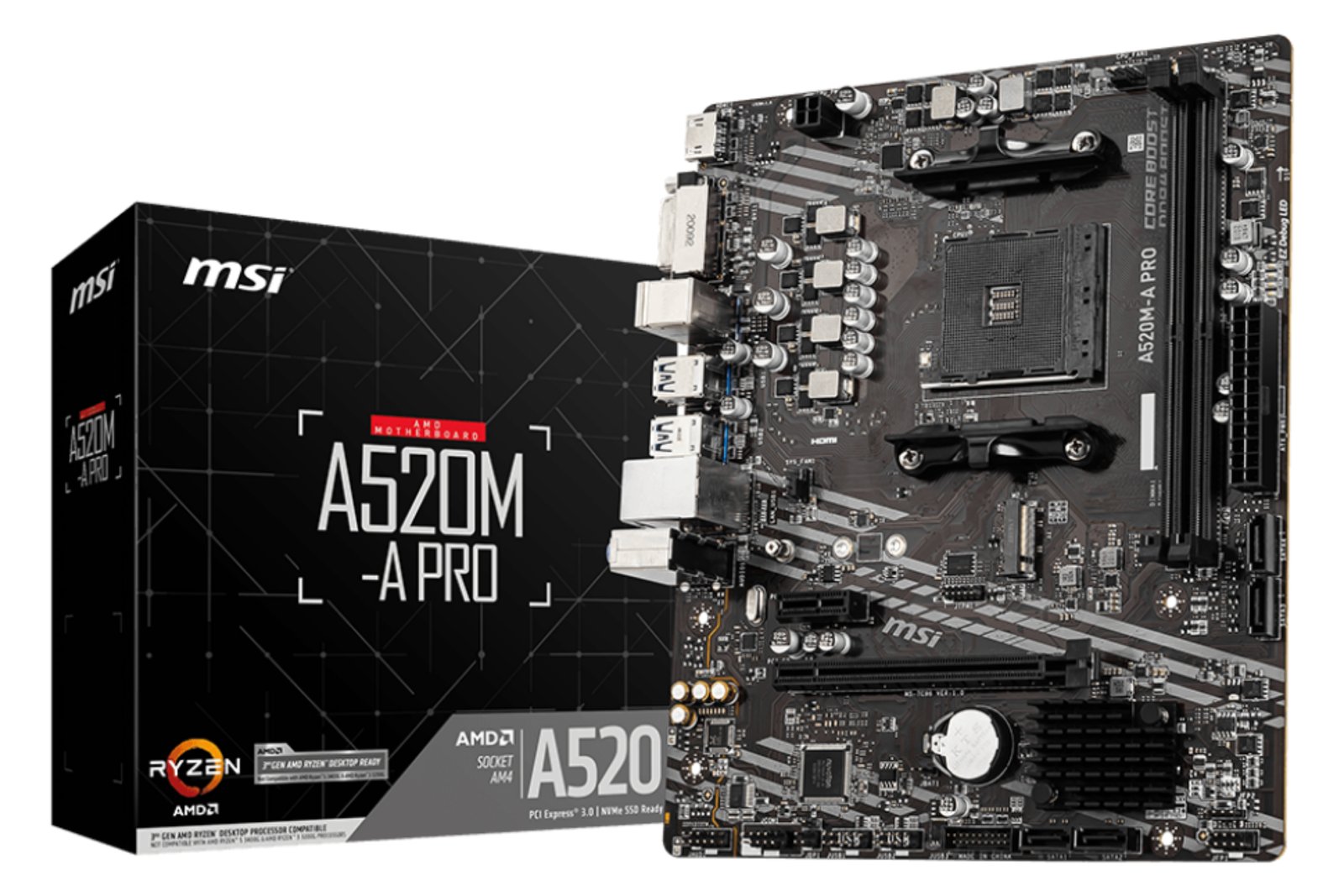 MSI A520M-A PRO - Motherboard - micro ATX - Socket AM4 - AMD A520 Chipsatz - USB 3.2 Gen 1 - Gigabit LAN