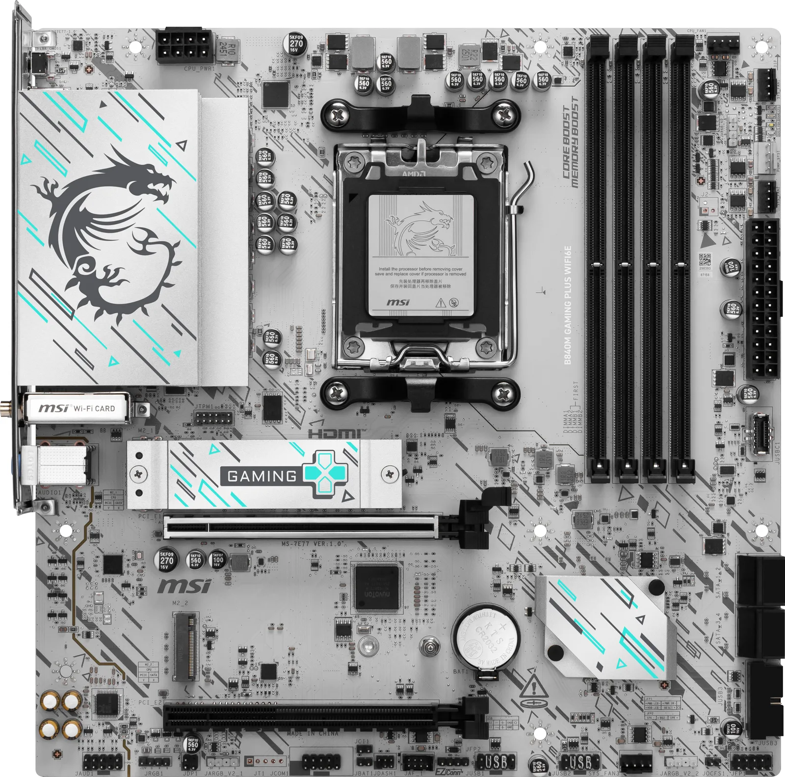 MSI B840M GAMING PLUS WIFI6E - Motherboard - micro ATX - Socket AM5 - AMD B840 Chipsatz - 2.5GB LAN, Wi-Fi 6E, Bluetooth, Ansicht 2