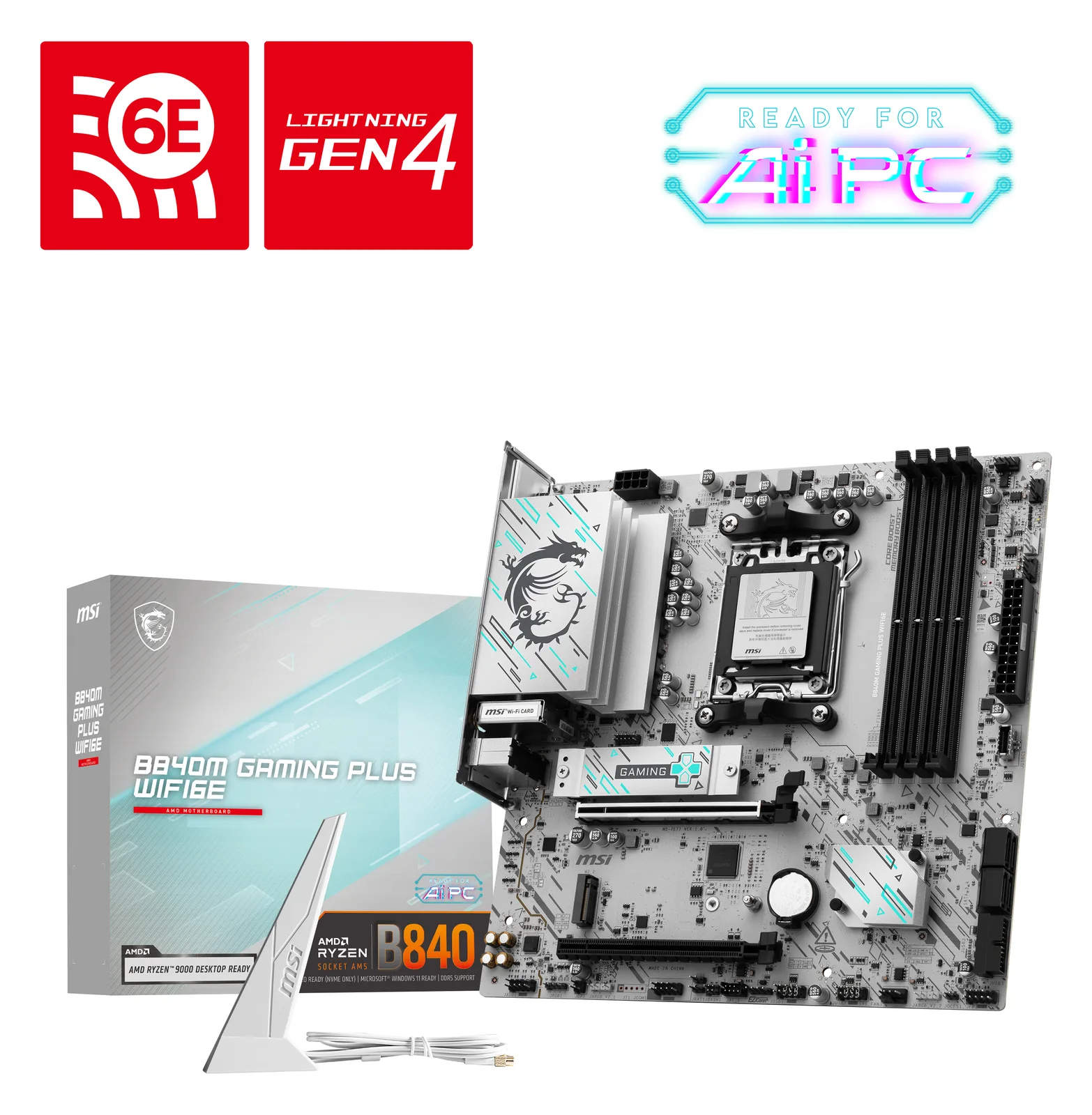 MSI B840M GAMING PLUS WIFI6E - Motherboard - micro ATX - Socket AM5 - AMD B840 Chipsatz - 2.5GB LAN, Wi-Fi 6E, Bluetooth, Ansicht 7