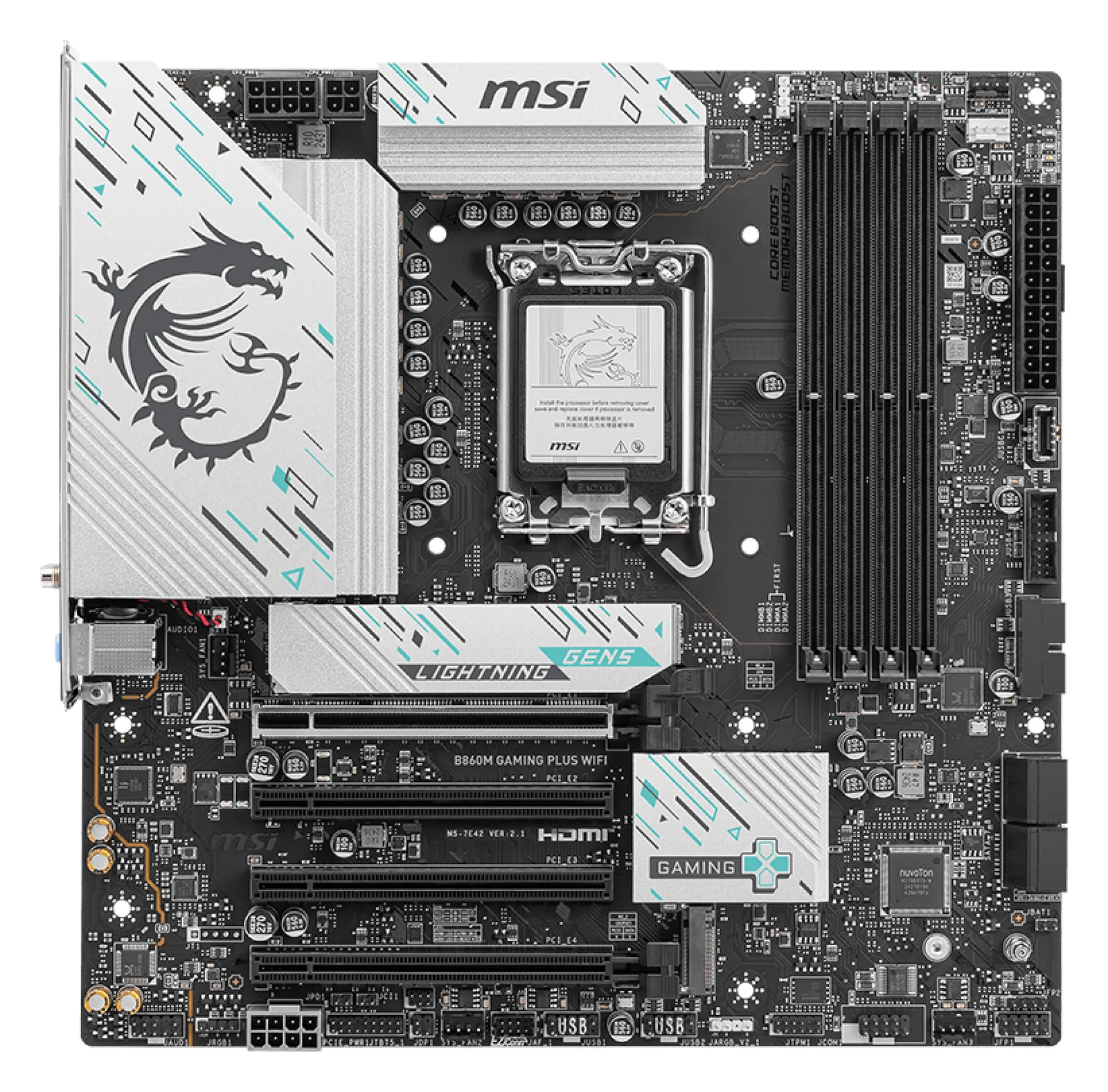MSI B860M GAMING PLUS WIFI - Motherboard - micro ATX - LGA1851-Sockel - B860 Chipsatz - 5 Gigabit Ethernet, Wi-Fi 7, Ansicht 3