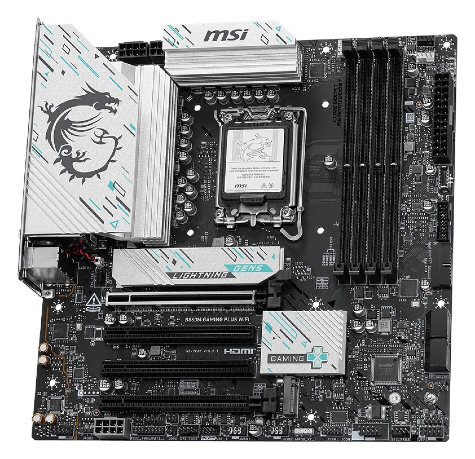 MSI B860M GAMING PLUS WIFI - Motherboard - micro ATX - LGA1851-Sockel - B860 Chipsatz - 5 Gigabit Ethernet, Wi-Fi 7, Ansicht 4