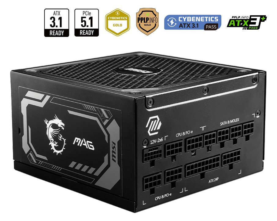 MSI MAG A1250GL PCIE5 1000 Watt ATX3.1 80+ Gold Netzteil PCIe 5.1 135mm Lüfter