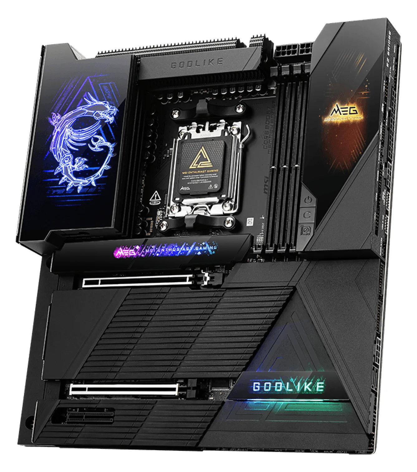MSI MEG X870E GODLIKE - Motherboard - E-ATX - Socket AM5 - AMD X870E Chipsatz - USB-C 3.2 Gen 2x2, USB 3.2 Gen 2, Ansicht 4