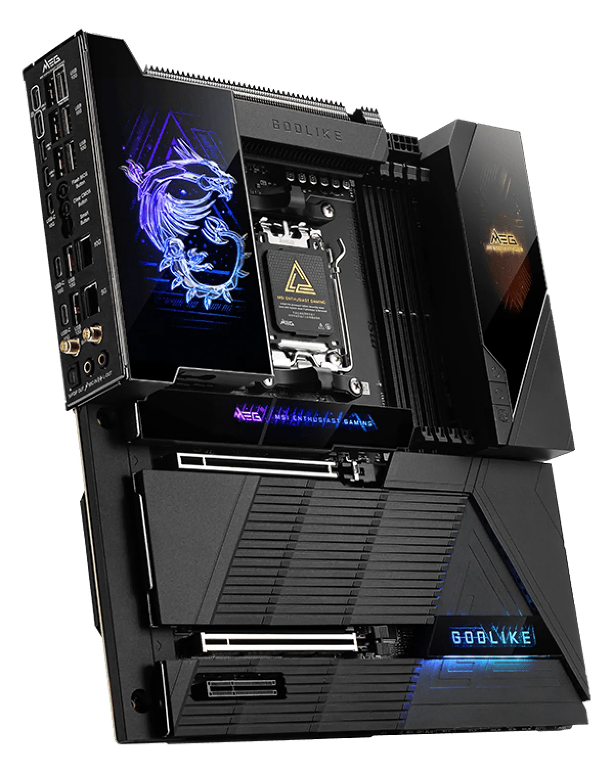 MSI MEG X870E GODLIKE - Motherboard - E-ATX - Socket AM5 - AMD X870E Chipsatz - USB-C 3.2 Gen 2x2, USB 3.2 Gen 2, Ansicht 5