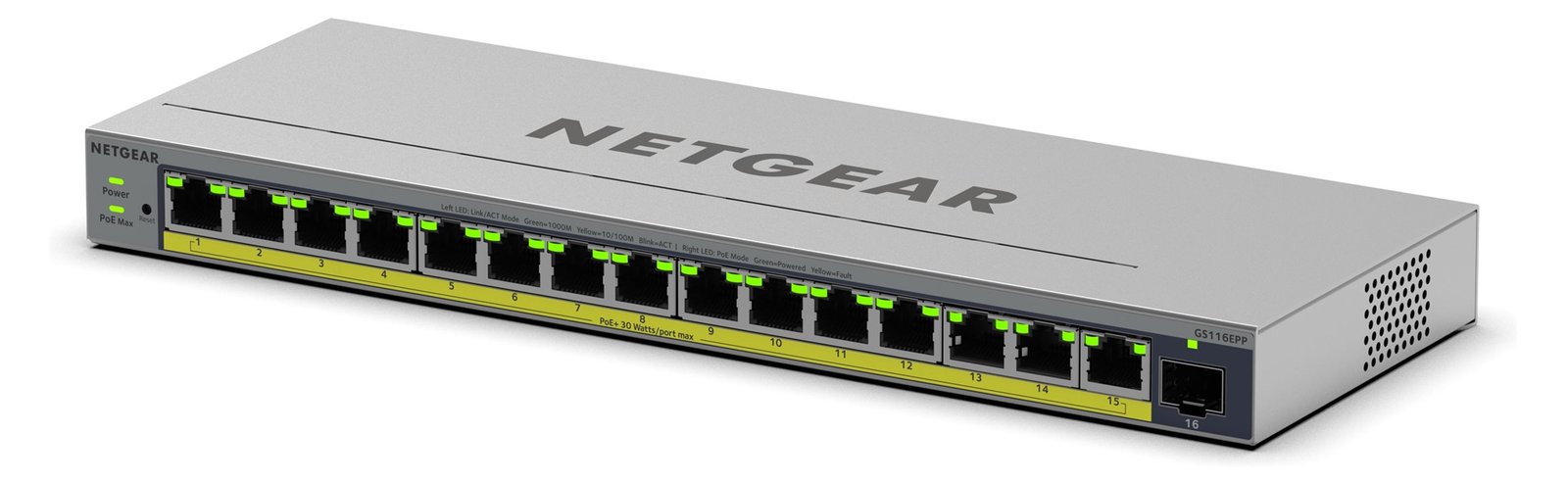 Netgear Easy Smart GS116EPP - Switch - L3 - Smart - 1 x 10/100/1000 + 15 x 10/100/1000 (PoE+)