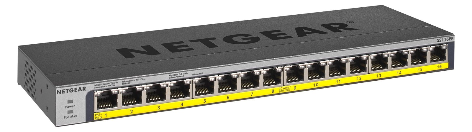 Netgear GS116PP - Switch - unmanaged - 16 x 10/100/1000 (PoE+)